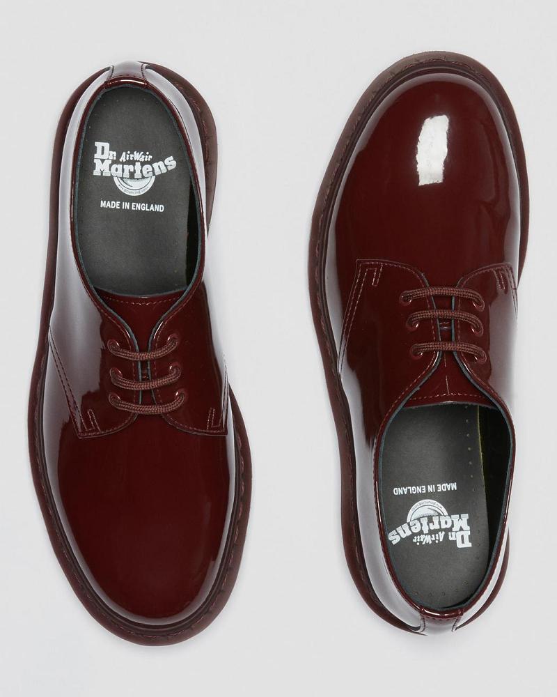 Red Men's Dr Martens 1461 Made in England Mono Patent Leather Oxfords Shoes | CA 594JPQ